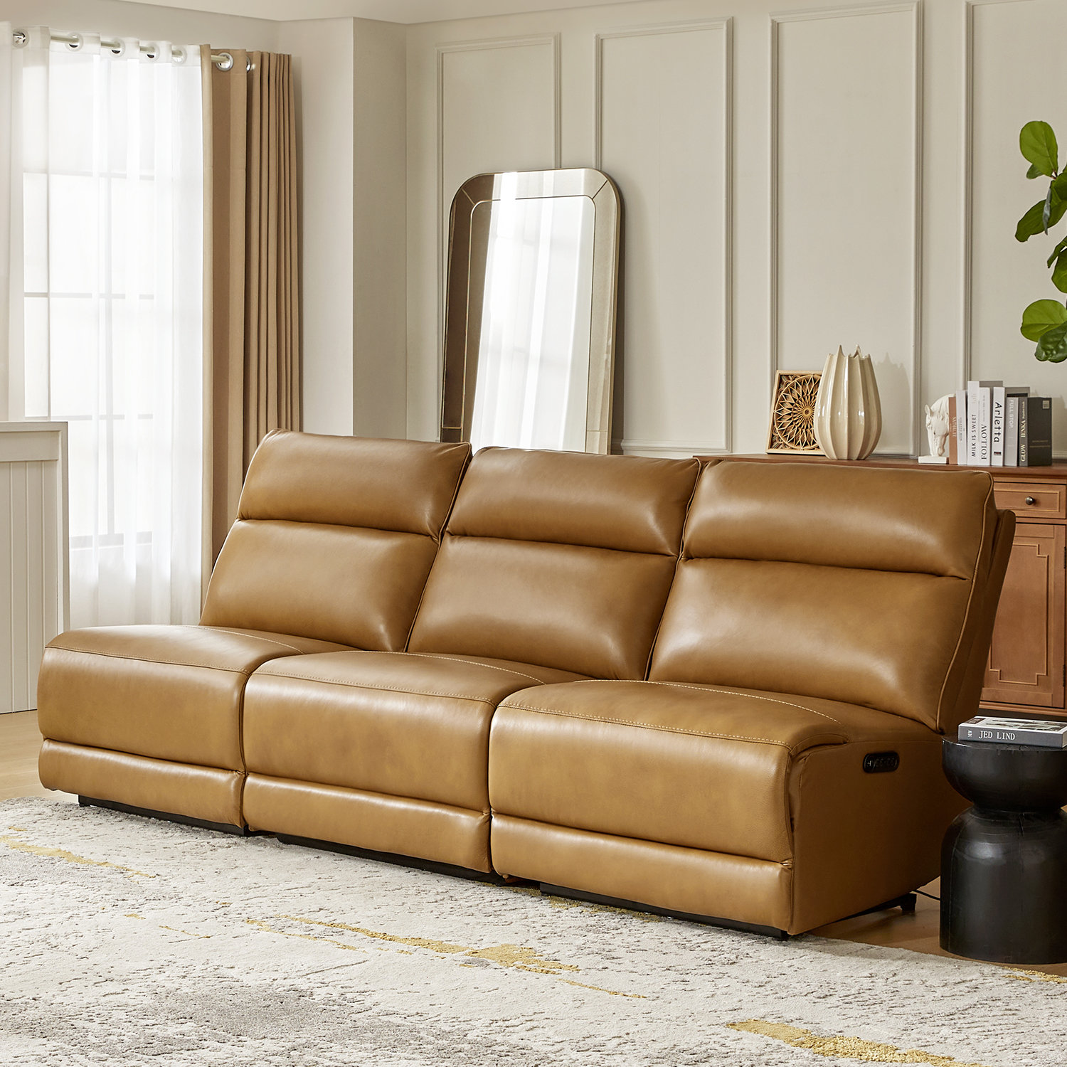 Hokku Designs Myheir Modern Genuine Leather Power Reclining Sofa with ...